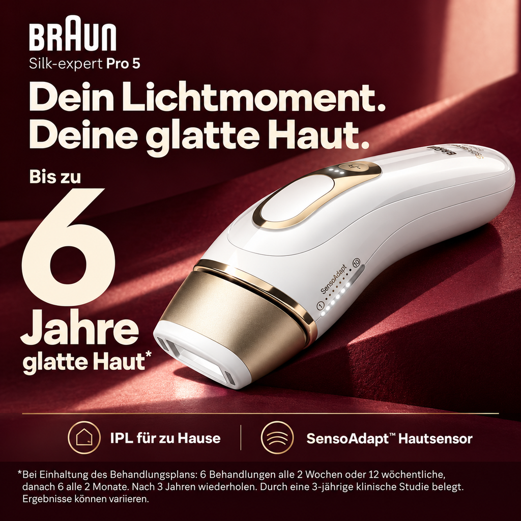 Braun IPL Geräte Haarentfernung Silk·expert Pro 5, PL5262, Weiß/Gold