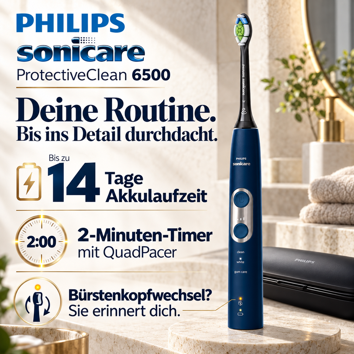 Philips Sonicare ProtectiveClean 6500 – Intelligente elektrische Zahnbürste