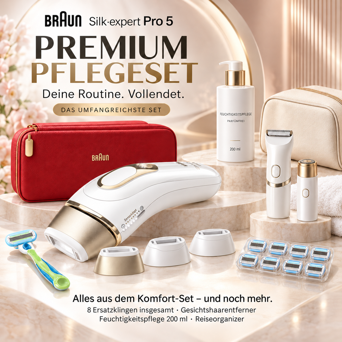 Braun IPL Geräte Haarentfernung Silk·expert Pro 5, PL5262, Weiß/Gold