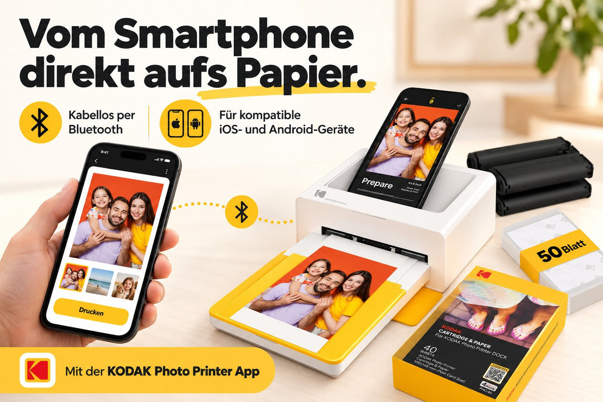 KODAK Dock Plus – 10 × 15 cm Fotodrucker mit Bluetooth & 50 Blatt