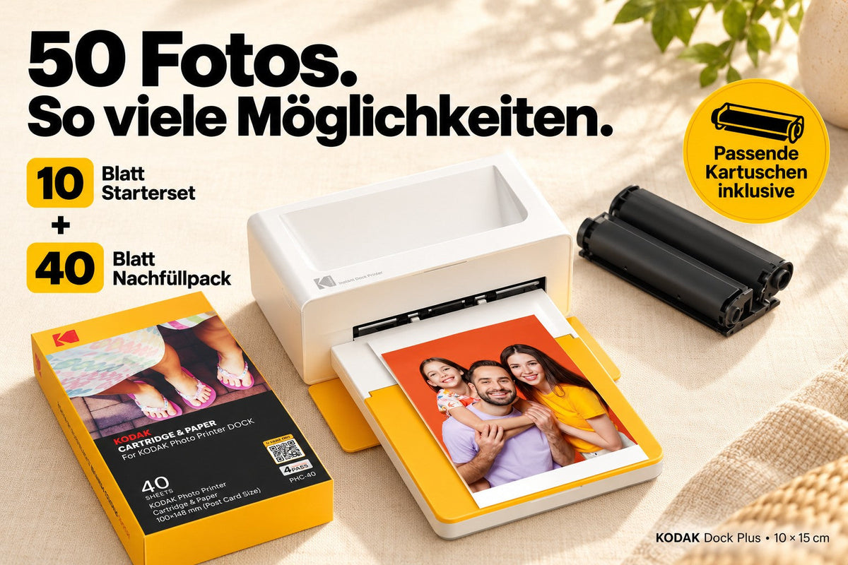 KODAK Dock Plus – 10 × 15 cm Fotodrucker mit Bluetooth & 50 Blatt