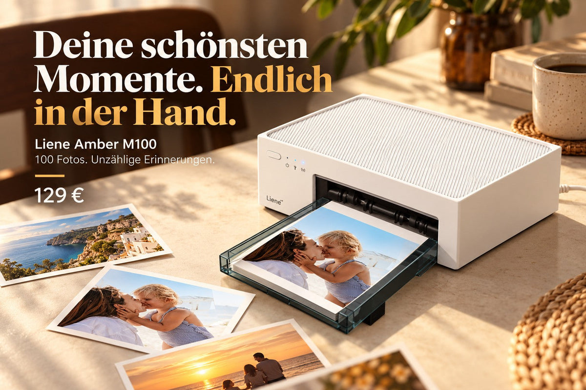 Liene Amber M100 – WLAN-Fotodrucker mit 100 Blatt Fotopapier & 3 Farbbandkassetten