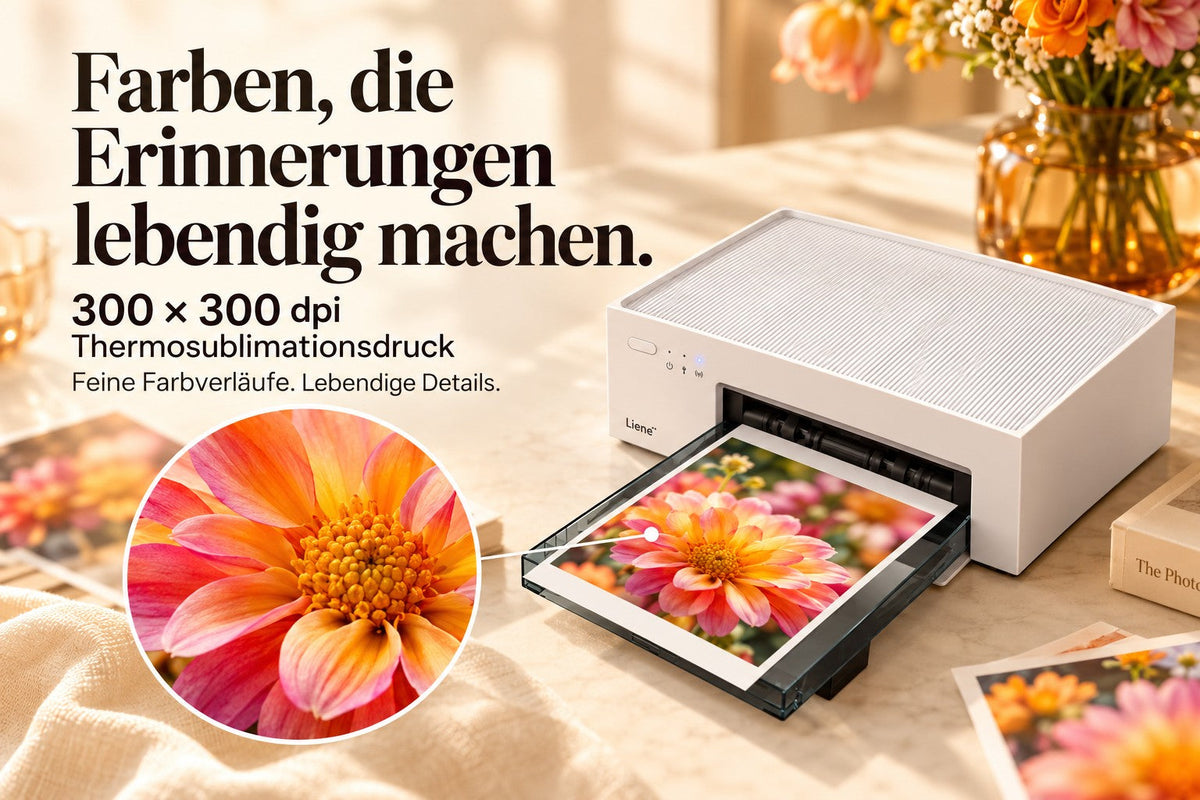 Liene Amber M100 – WLAN-Fotodrucker mit 100 Blatt Fotopapier & 3 Farbbandkassetten