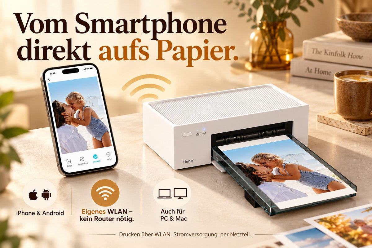 Liene Amber M100 – WLAN-Fotodrucker mit 100 Blatt Fotopapier & 3 Farbbandkassetten