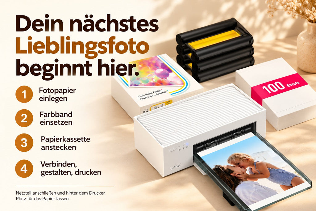 Liene Amber M100 – WLAN-Fotodrucker mit 100 Blatt Fotopapier & 3 Farbbandkassetten